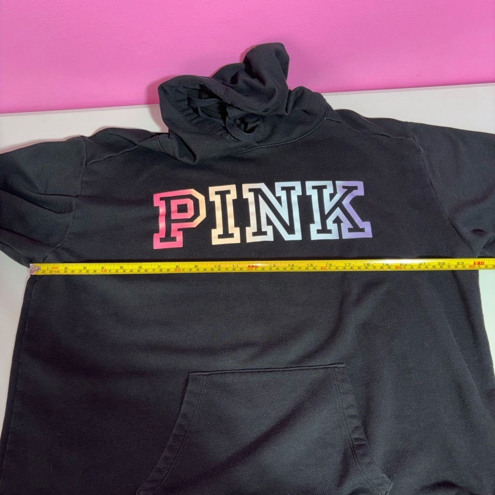 Victoria’s Secret PINK Black Hoodie Pullover Oversized Logo Cozy Sweatshirt - Picture 7 of 10